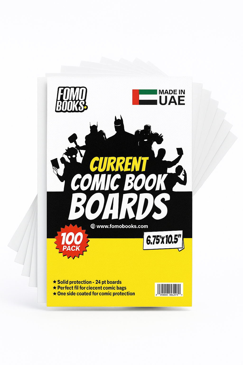 FOMO Books Comic Book Boards – 100 Pack (Current Size, 6.75” x 10.5”, Acid-Free, 24pt)