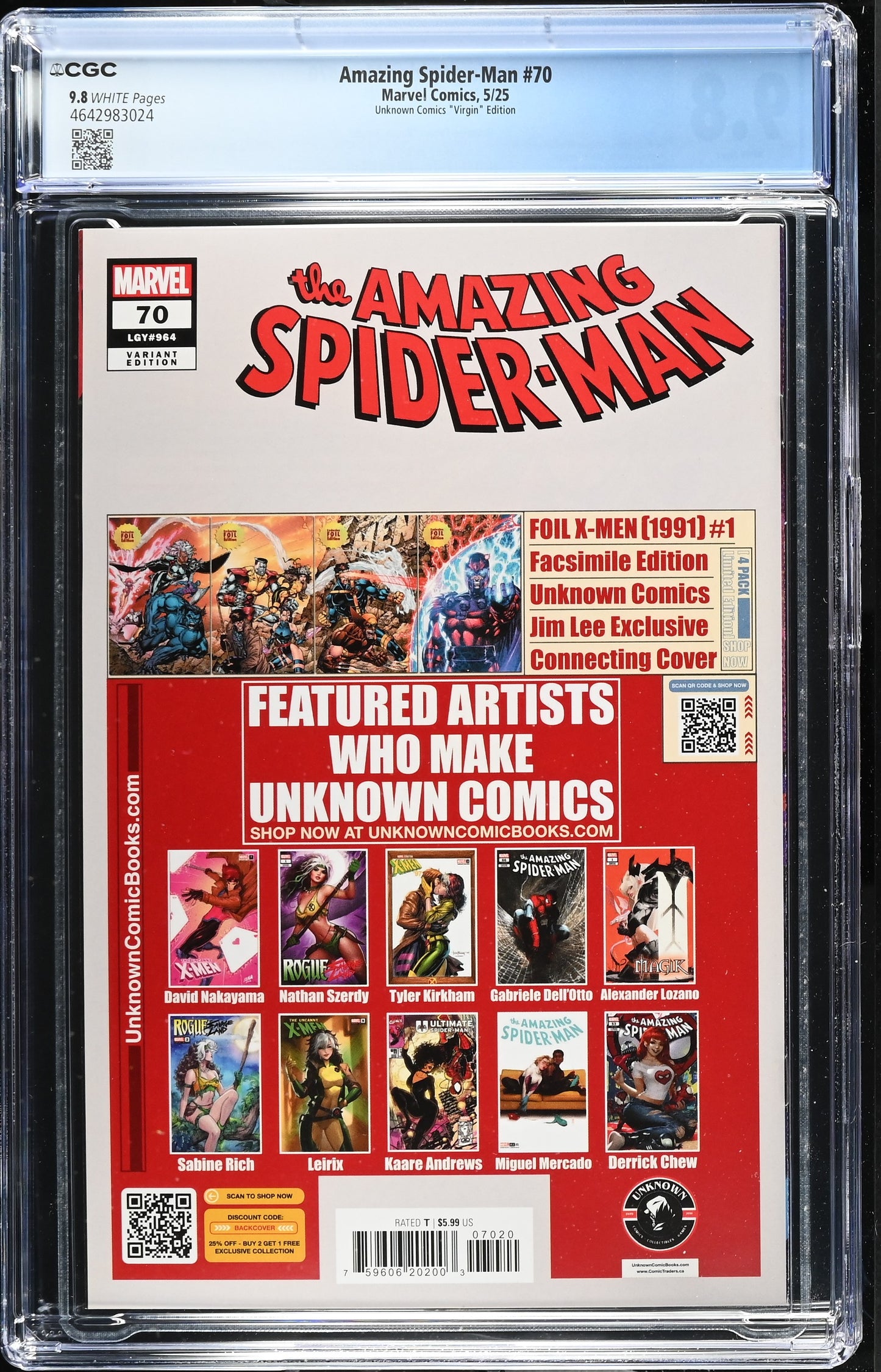 Amazing Spider-Man #70 – CGC 9.8 White Pages – Unknown Comics “Virgin” Edition – Mark Mahnani Cover (Marvel Comics, 2025)