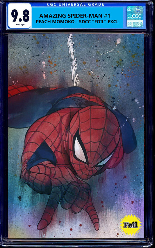AMAZING SPIDER-MAN #1 CGC 9.8 PEACH MOMOKO SDCC EXCL "FOIL" VIRGIN VARIANT 2025 LTD TO 1000