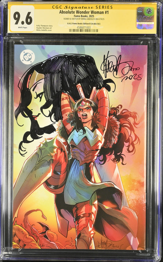 Absolute Wonder Woman #1 – CGC 9.6 Signature Series  UAE / FOMO Books Edition B (Arabic Edition) Signed & Sketched by Mirka Andolfo