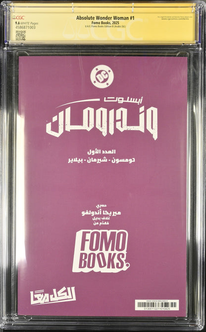 Absolute Wonder Woman #1 – CGC 9.6 Signature Series  UAE / FOMO Books Edition B (Arabic Edition) Signed & Sketched by Mirka Andolfo