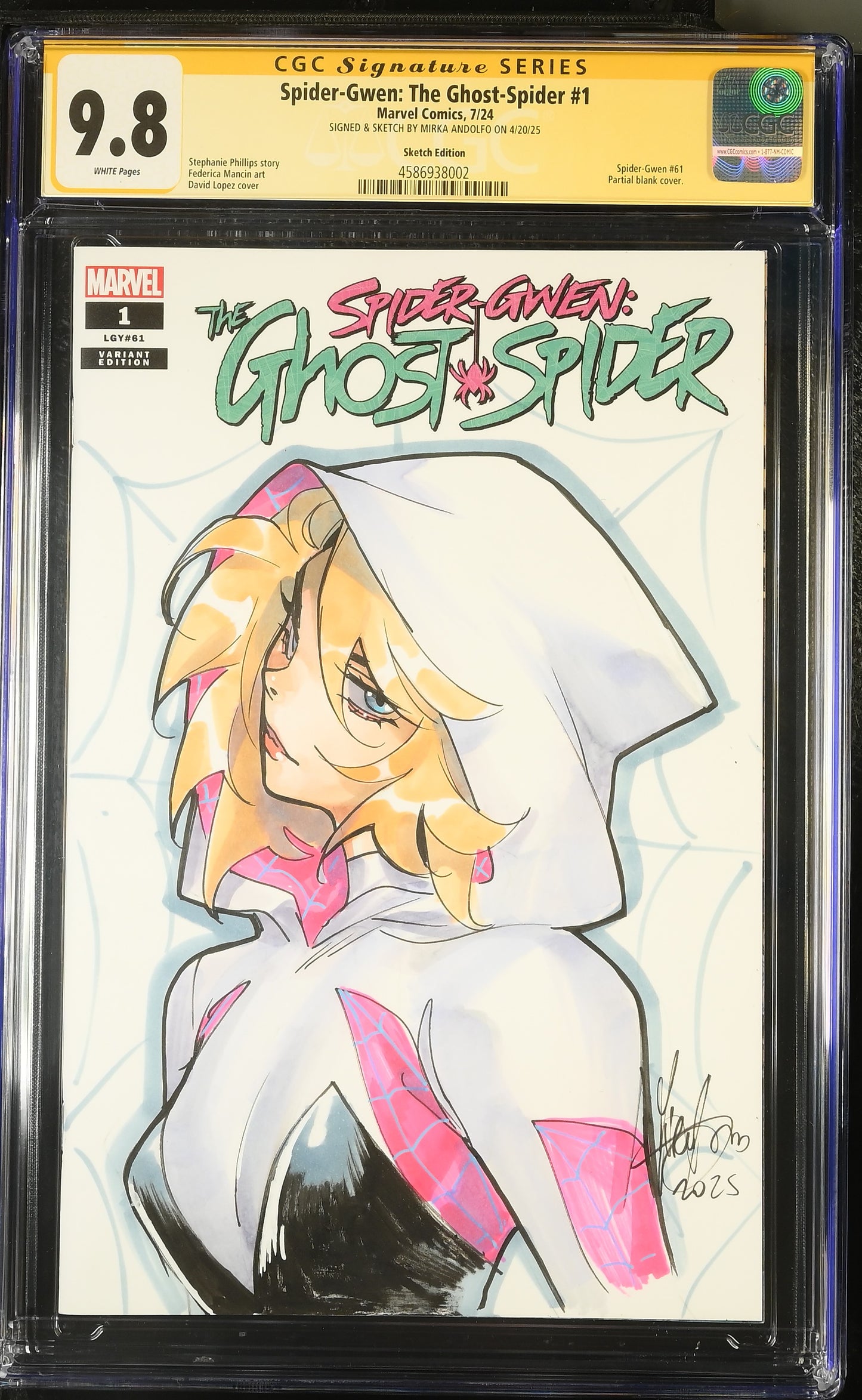 Spider-Gwen: The Ghost-Spider #1 – CGC 9.8 Signature Series  Mirka Andolfo Original Sketch Cover | Marvel Comics