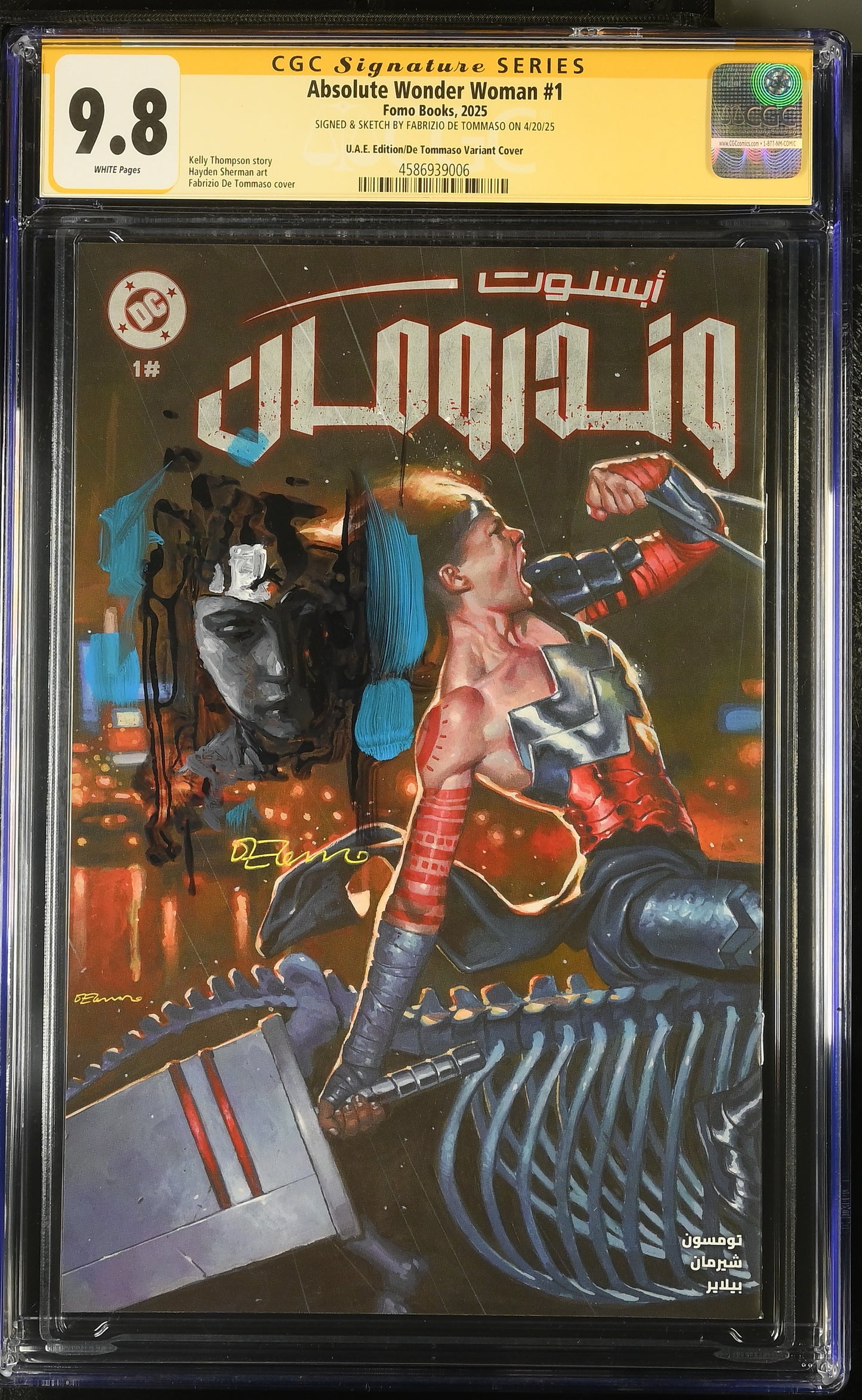 Absolute Wonder Woman #1 – CGC 9.8 Signature Series  UAE Exclusive De Tommaso Variant | Signed & Sketched | FOMO Books