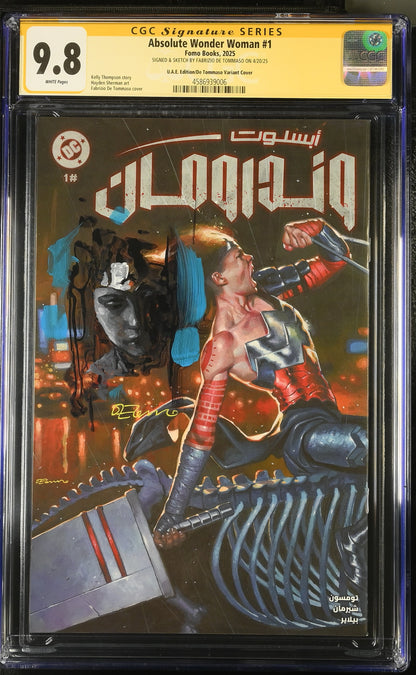 Absolute Wonder Woman #1 – CGC 9.8 Signature Series  UAE Exclusive De Tommaso Variant | Signed & Sketched | FOMO Books