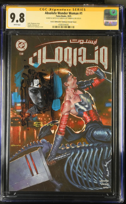 Absolute Wonder Woman #1 – CGC 9.8 Signature Series  UAE Exclusive De Tommaso Variant | Signed & Sketched | FOMO Books