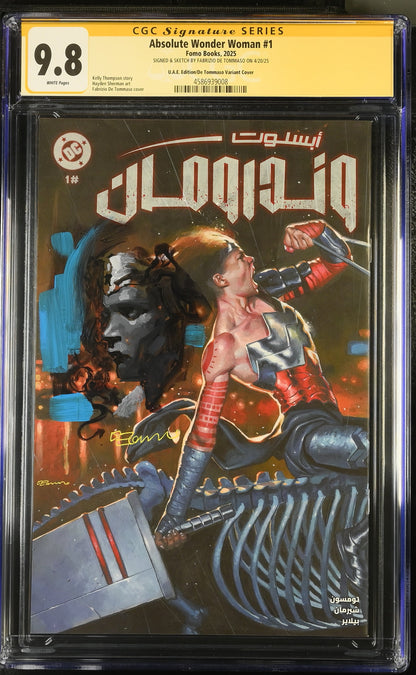 Absolute Wonder Woman #1 – CGC 9.8 Signature Series  UAE Exclusive De Tommaso Variant | Signed & Sketched | FOMO Books