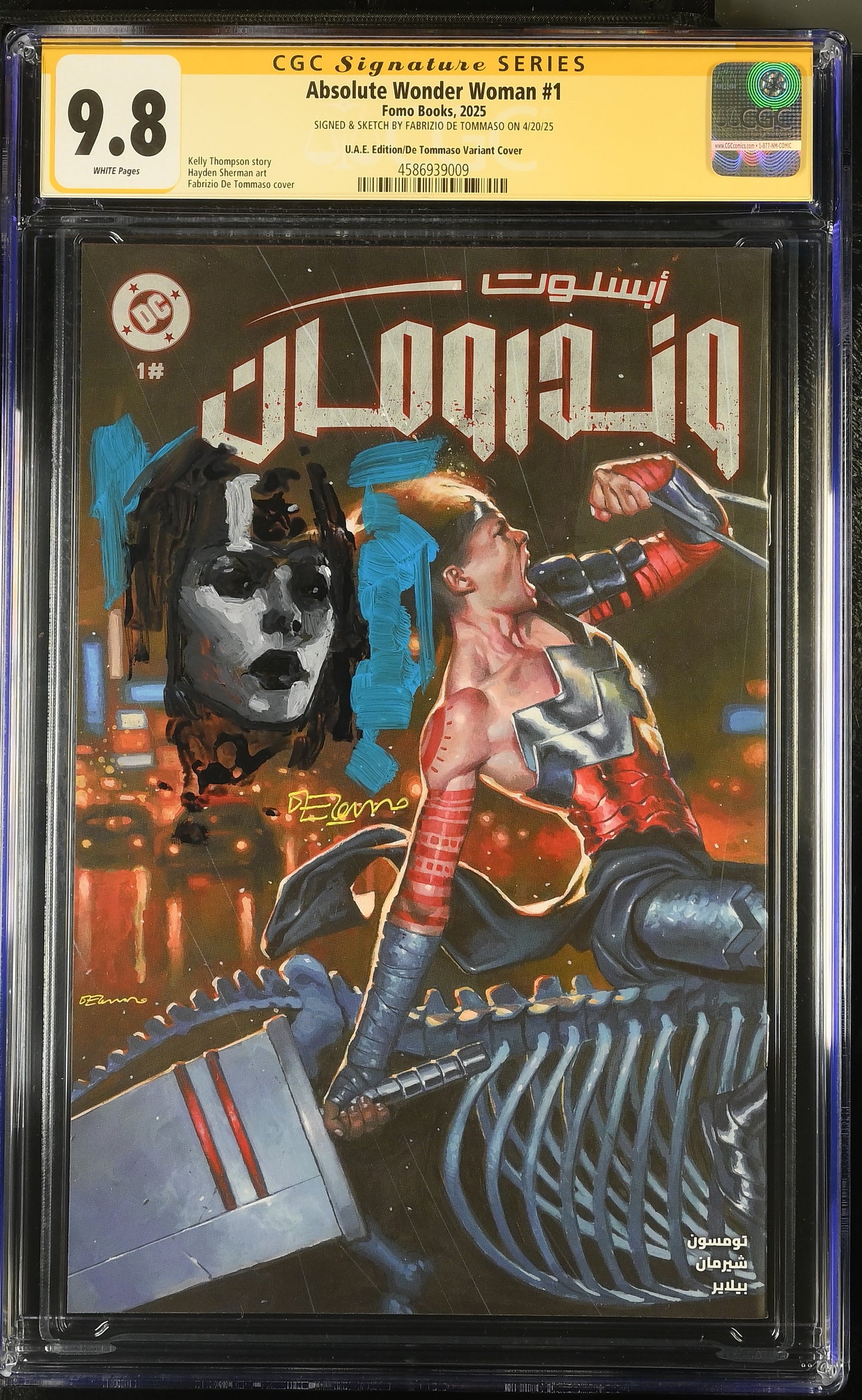 Absolute Wonder Woman #1 – CGC 9.8 Signature Series  UAE Exclusive De Tommaso Variant | Signed & Sketched | FOMO Books