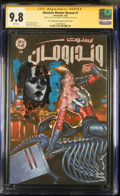 Absolute Wonder Woman #1 – CGC 9.8 Signature Series  UAE Exclusive De Tommaso Variant | Signed & Sketched | FOMO Books