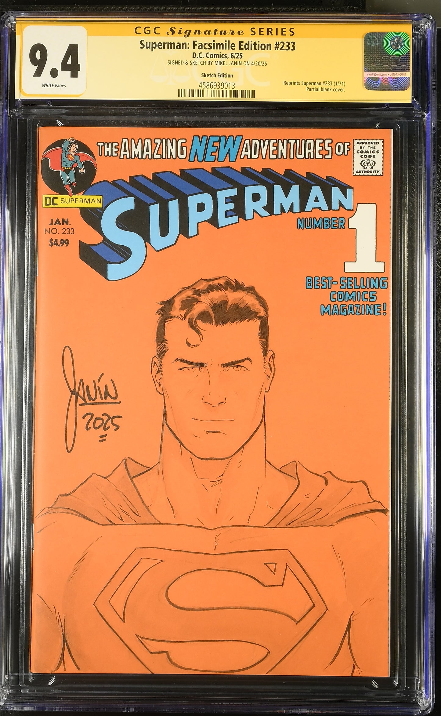 Superman: Facsimile Edition #233 – CGC 9.4 Signature Series | Sketch Edition | Mikel Janín Signed & Sketched