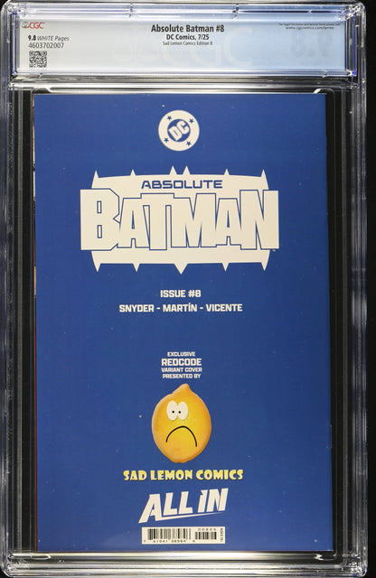 Absolute Batman #8 CGC 9.8 – Sad Lemon Comics Exclusive Redcode Variant | DC Comics