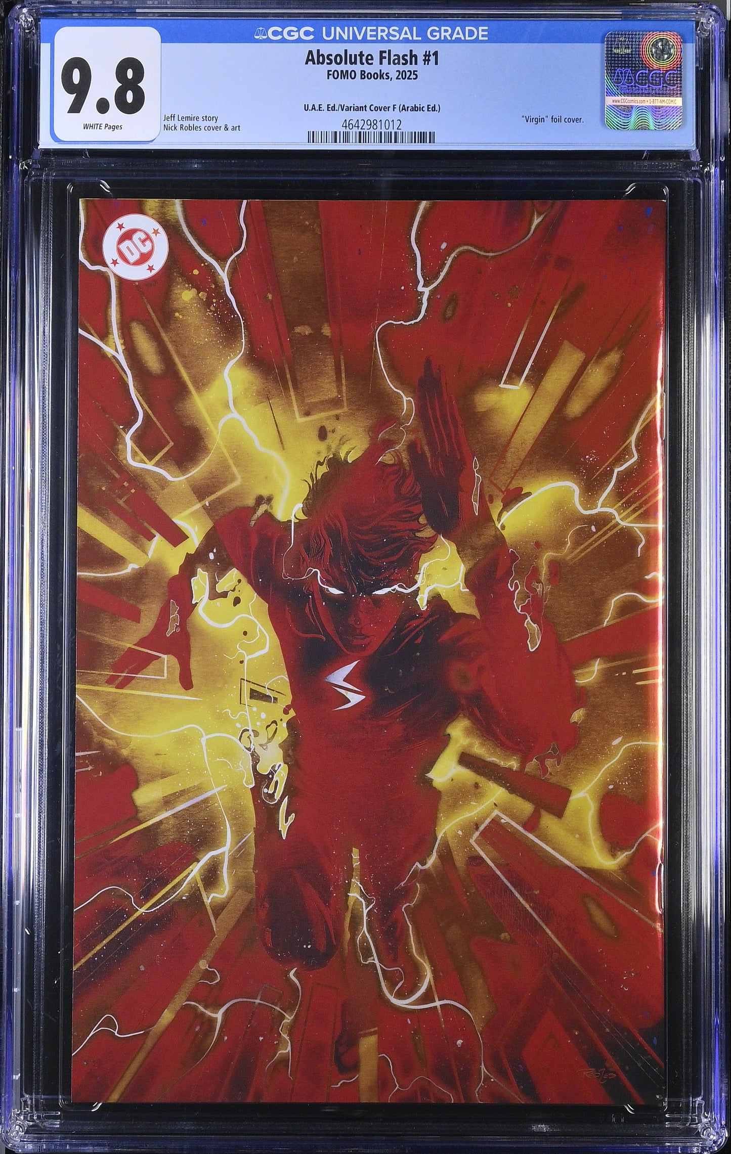 Absolute Flash #1 – CGC 9.8 White Pages | Dubai Foil Virgin Cover | UAE Edition (Arabic) | FOMO Books 2025