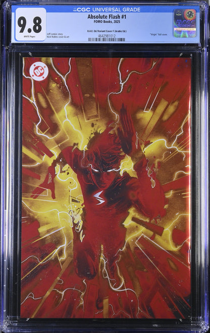 Absolute Flash #1 – CGC 9.8 White Pages | Dubai Foil Virgin Cover | UAE Edition (Arabic) | FOMO Books 2025