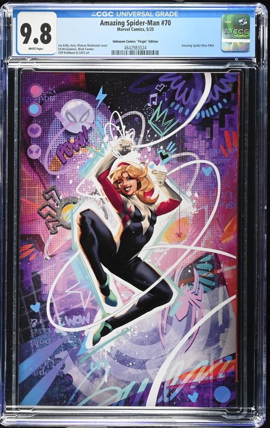 Amazing Spider-Man #70 – CGC 9.8 White Pages – Unknown Comics “Virgin” Edition – Mark Mahnani Cover (Marvel Comics, 2025)