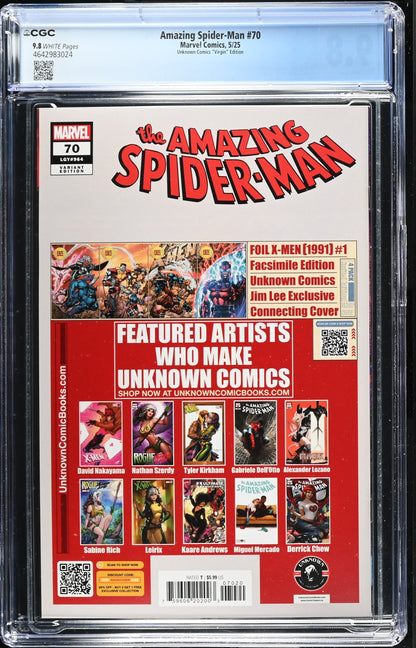 Amazing Spider-Man #70 – CGC 9.8 White Pages – Unknown Comics “Virgin” Edition – Mark Mahnani Cover (Marvel Comics, 2025)