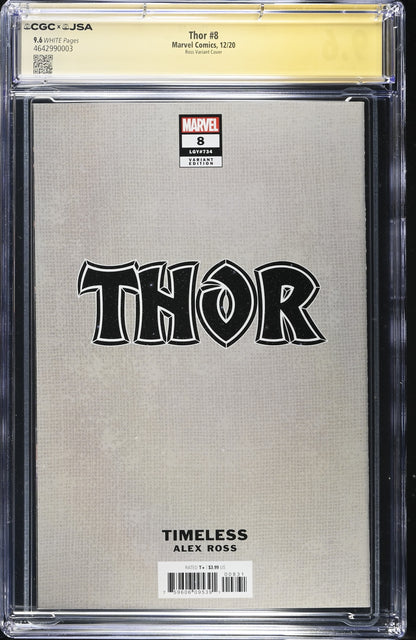 Thor #8 – CGC x JSA 9.6 White Pages | Alex Ross “Timeless” Virgin Variant | Donny Cates Signed | Marvel Comics 2020